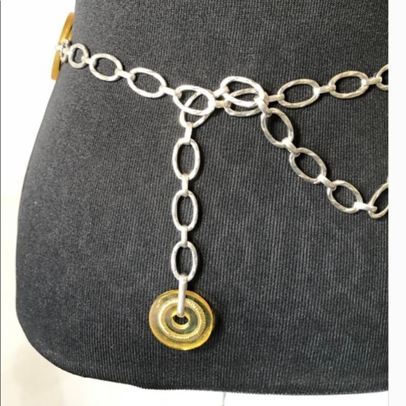 Chico’s silver medal & yellow lucite chain link belt - Picture 6 of 7